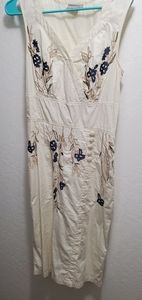 Embroidered cream midi dress
